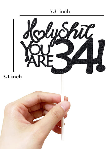 Happy 34Th Birthday Cake Topper 34 Birthday Cake Toppers-Black Glitter, Funny 34Th Cake Topper For Men,34 Cake Topper For Women,