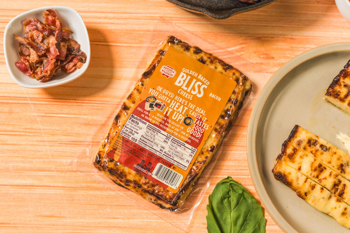 Cheese Bros. Bacon Baked Bliss Cheese | Made in Wisconsin | Heat & Eat | Fresh & Crispy | 4 Pack