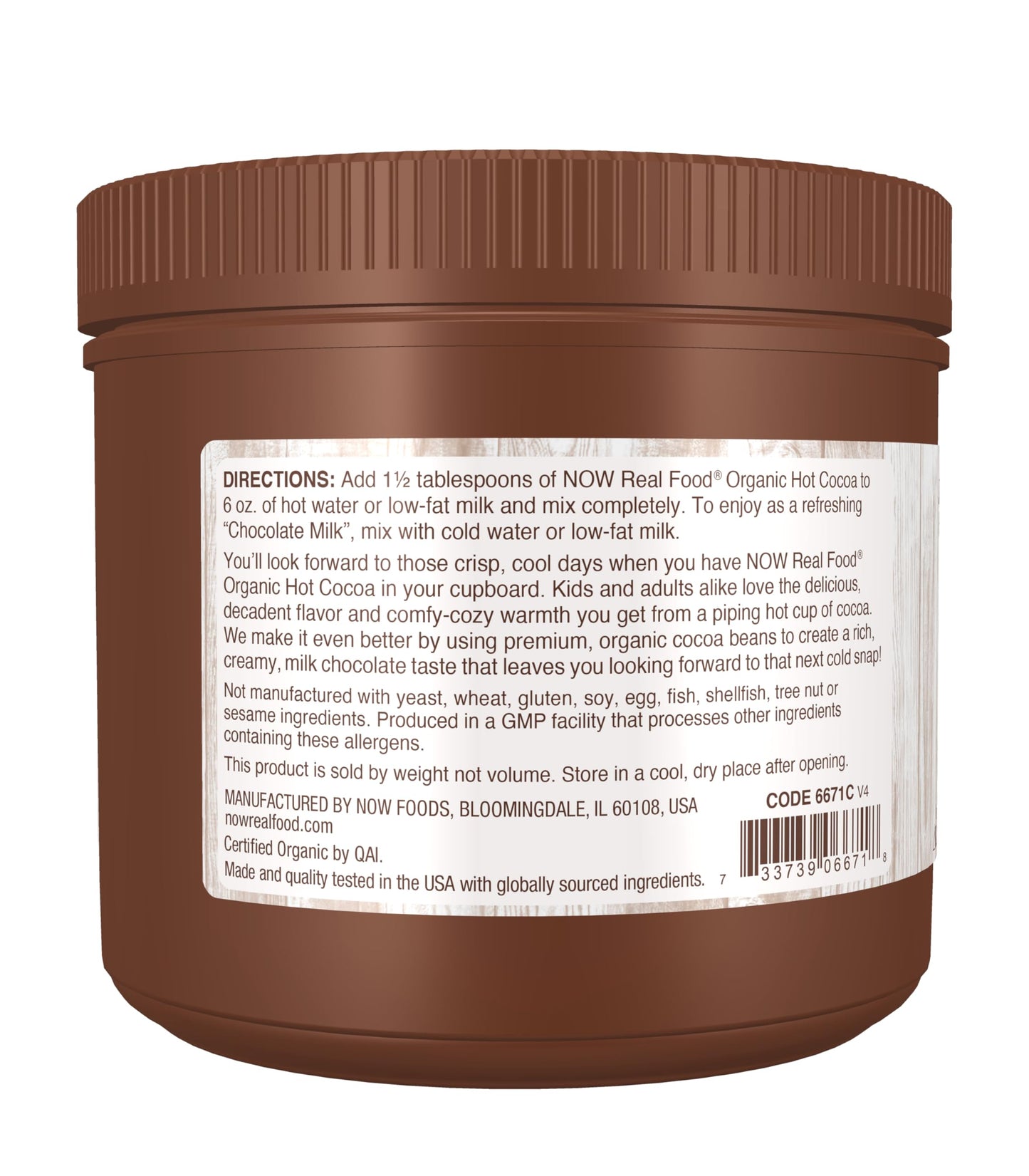 Now Foods, Cocoa Lovers Organic Hot Cocoa, Instant, Rich Milk Chocolate Taste, Low-Fat And Gluten-Free, 14-Ounce