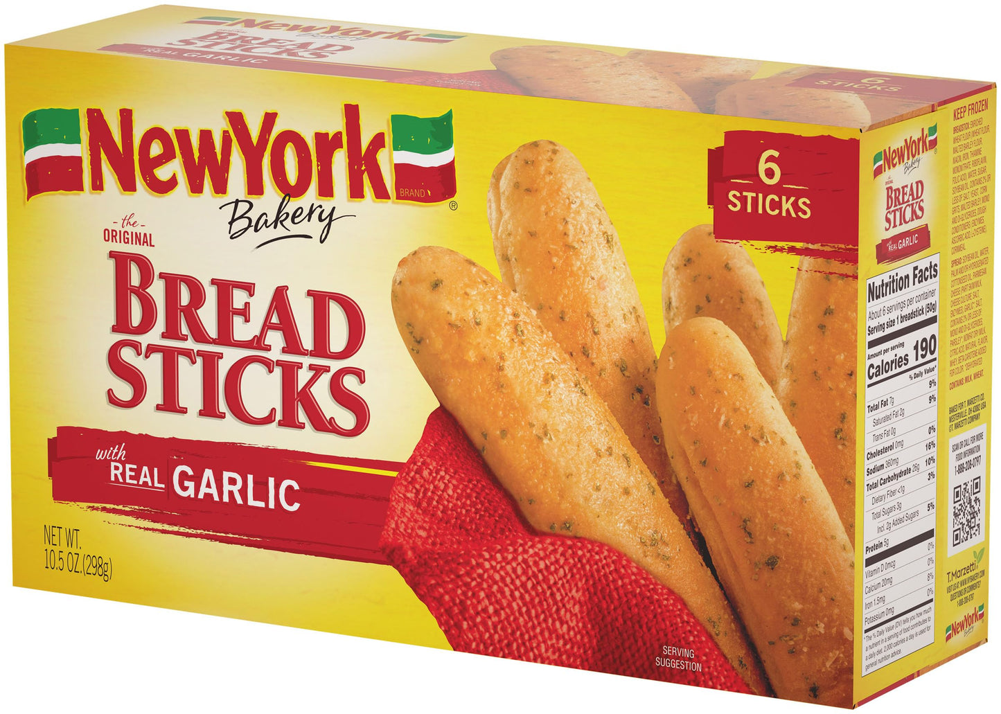 New York Bakery Breadsticks With Real Garlic, 10.5 Oz, 6 Count Box (Frozen)