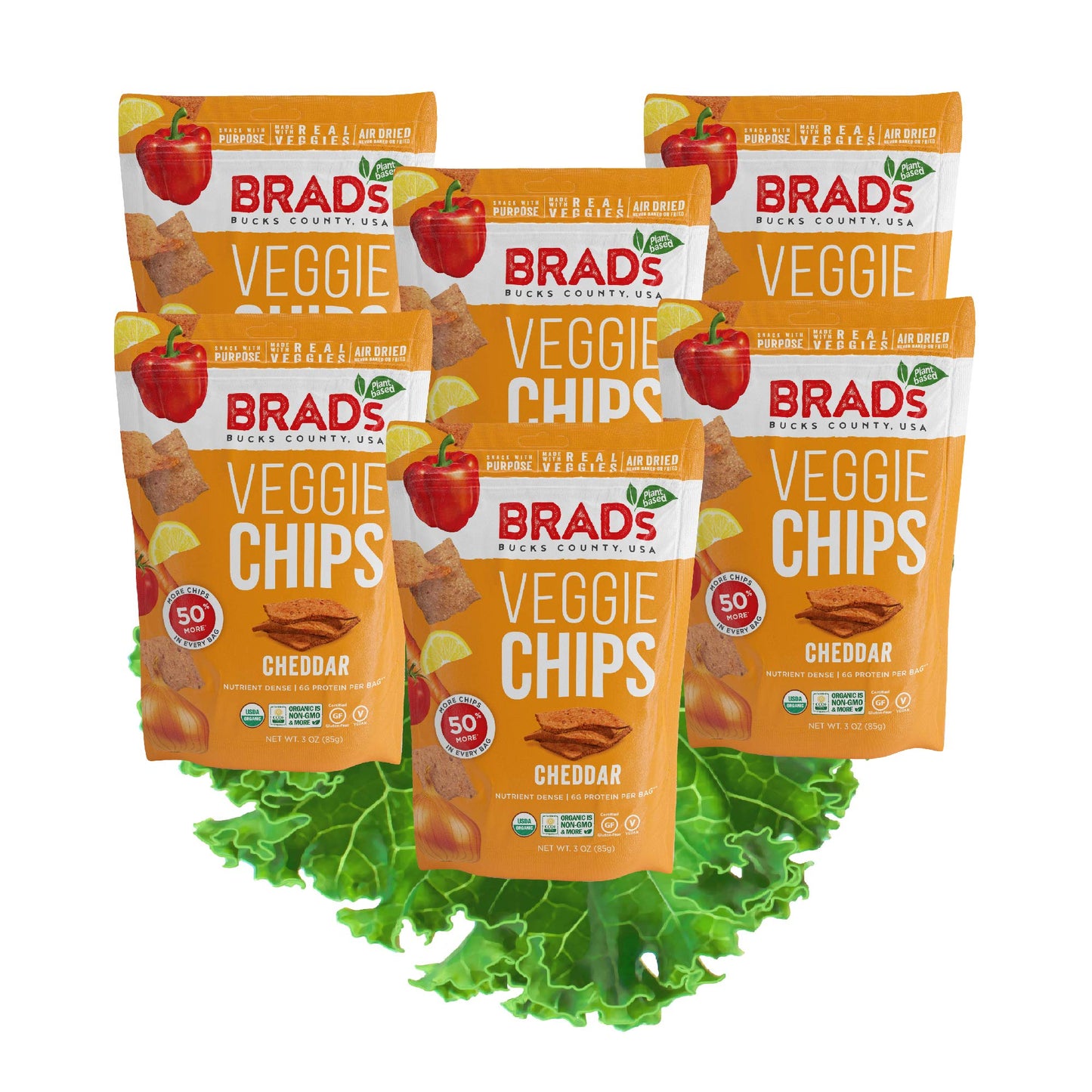 Brad'S Plant Based Organic Veggie Chips, Cheddar, 6 Bags, 18 Servings Total