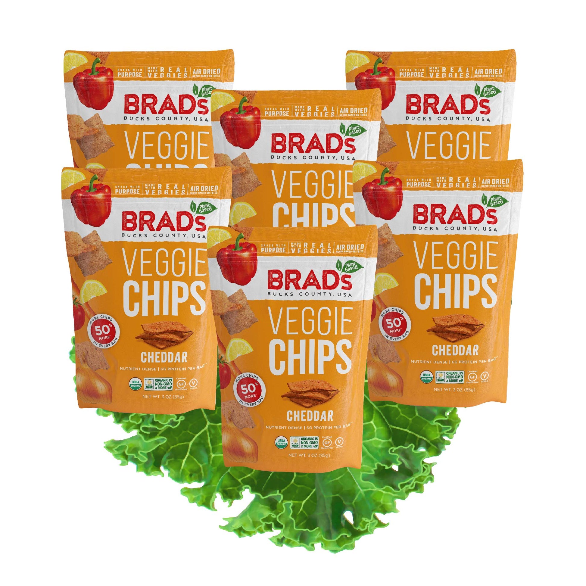 Brad'S Plant Based Organic Veggie Chips, Cheddar, 6 Bags, 18 Servings Total