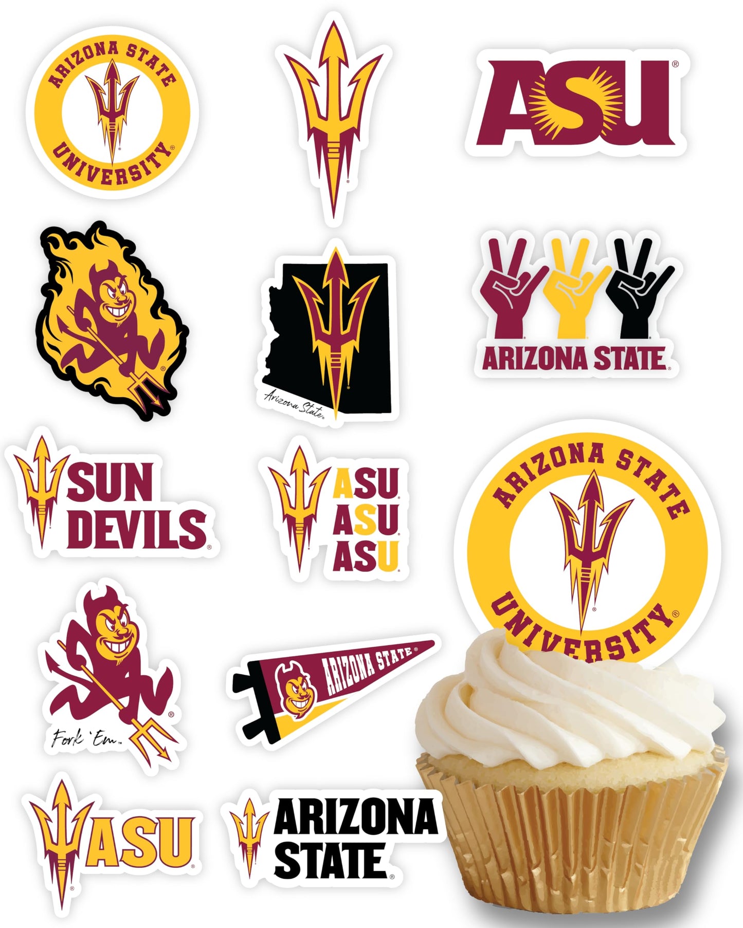 Arizona State Cupcake Toppers (24 Pcs) Arizona State Party Supplies For Football, Birthday Gift, Graduation Party Decorations (A