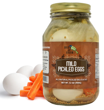 Green Jay Gourmet Mild Pickled Eggs In A Jar - Fresh Hand Jarred Hen Eggs For Cooking & Pantry - Perfect Mild Flavor - Simple Na