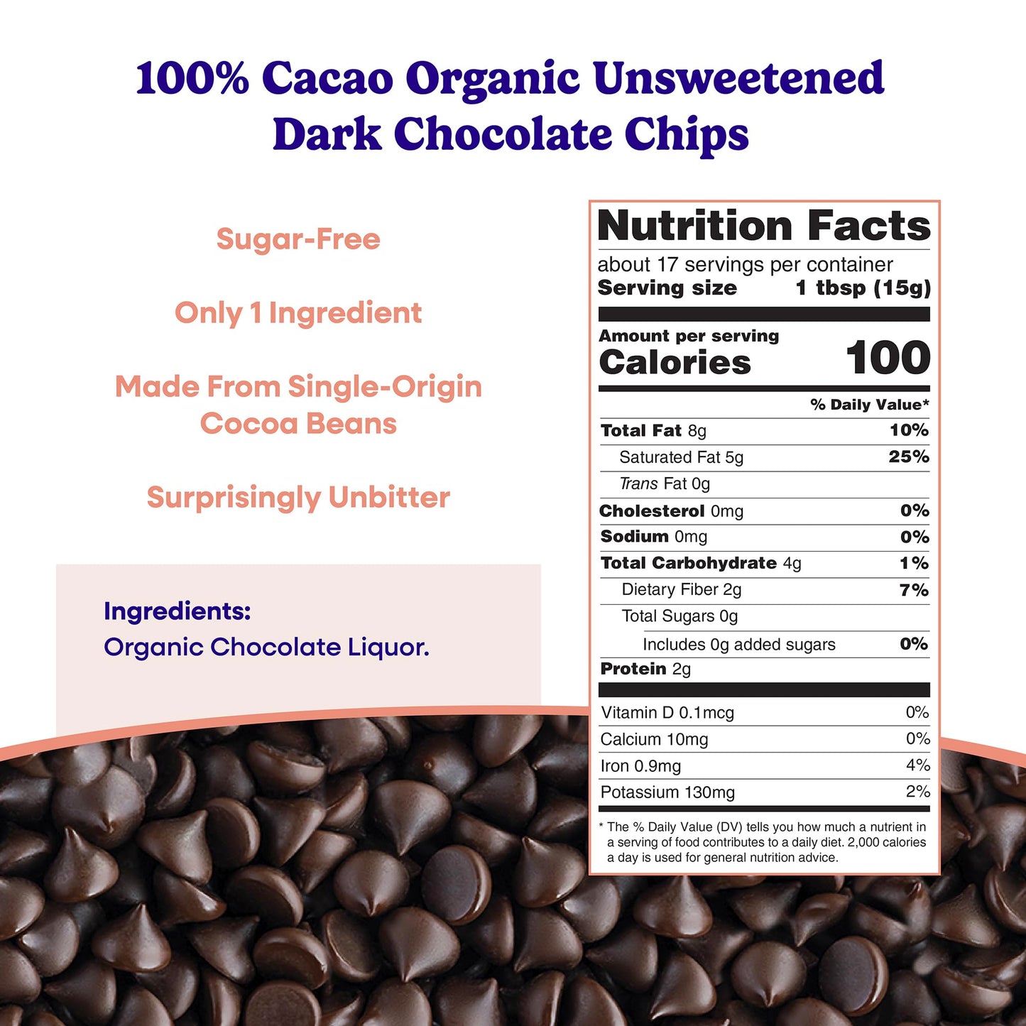 Pascha Organic Allergen-Free Unsweetened Dark Chocolate Chips 100 Percent Cacao 8.8 Ounce Pack of 6 (Total 52.8 Ounce)