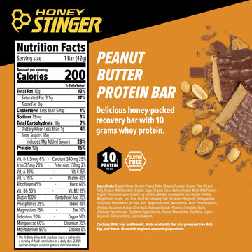 Honey Stinger Protein Bar, Peanut Butta, Protein Packed Food For Exercise, Endurance And Performance, Sports Nutrition Snack For Home & Gym, Post Workout, Box Of 15