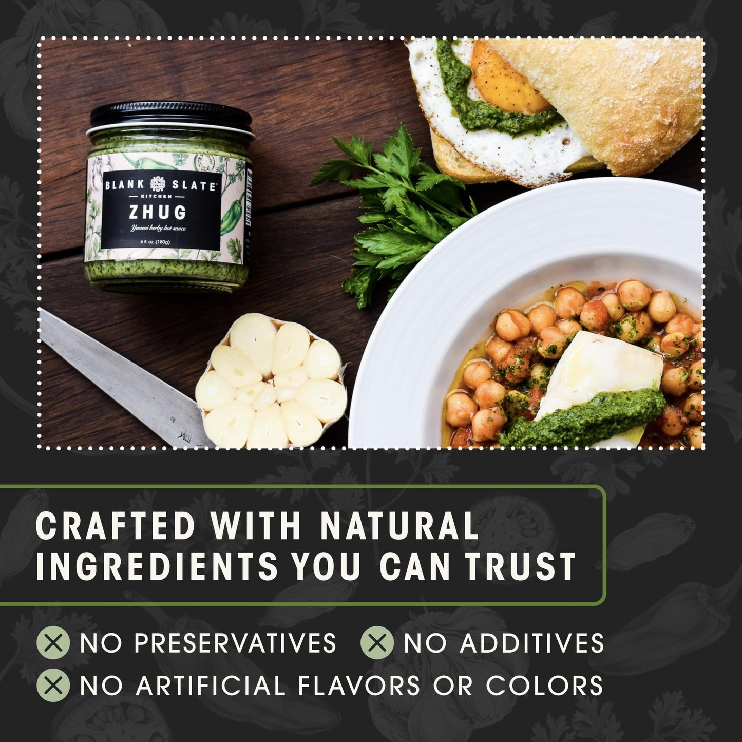 Blank Slate Kitchen Zhug (6 Oz) | Spicy Middle Eastern Herby Green Hot Sauce (Yemeni Skhug) | Vegan & Gluten-Free | Blend Of Jalapenos, Cilantro, Parsley, Garlic, Lemon Juice & Olive Oil