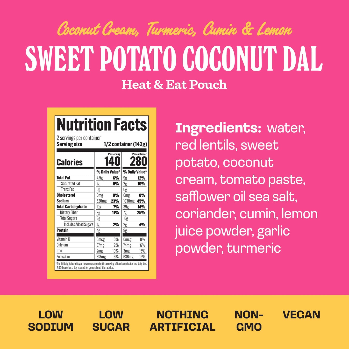 Brooklyn Delhi Sweet Potato Coconut Dal Pouches - Ready To Eat, Protein-Rich, Microwavable Entree, Ready In 90 Seconds - Vegan,