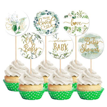 36 Pcs Baby Shower Cupcake Toppers Woodland Jungle Leaf Love Welcome Baby Cupcake Picks Oh Baby Cake Decorations For Gender Reve