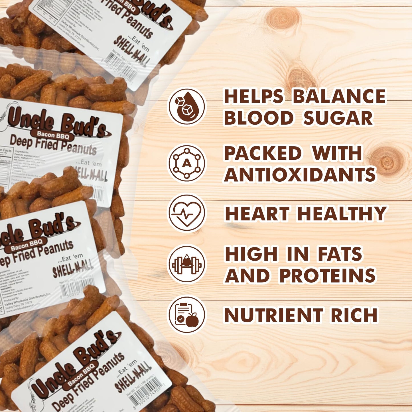 Jerky-n-Spice Uncle Buds Deep Fried Peanuts, Bacon BBQ Flavor, Organic, 4-Pack