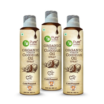 Pure Nutrition Organic Extra Virgin Coconut Oil Spray - 600Ml (200Ml X 3) | 100% Pure, Edible & Cold Pressed | Ideal For Cooking