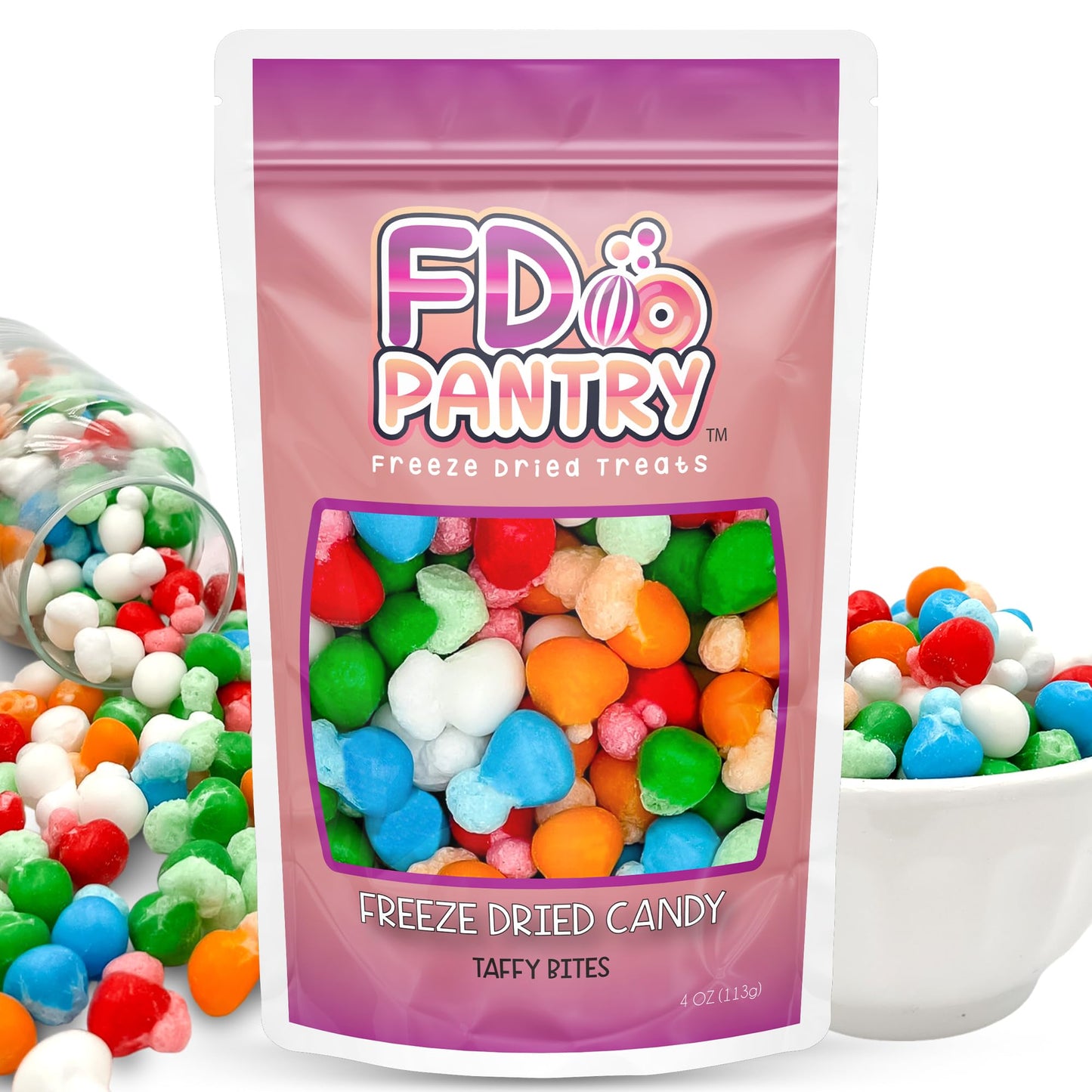 Freeze Dried Air Taffy Bites Crunchy Candy - Variety Sour Fruit Flavors, 4Oz | Cherry, Orange, Watermelon, Blue Raspberry, Strawberry | Snack Treat, Gift
