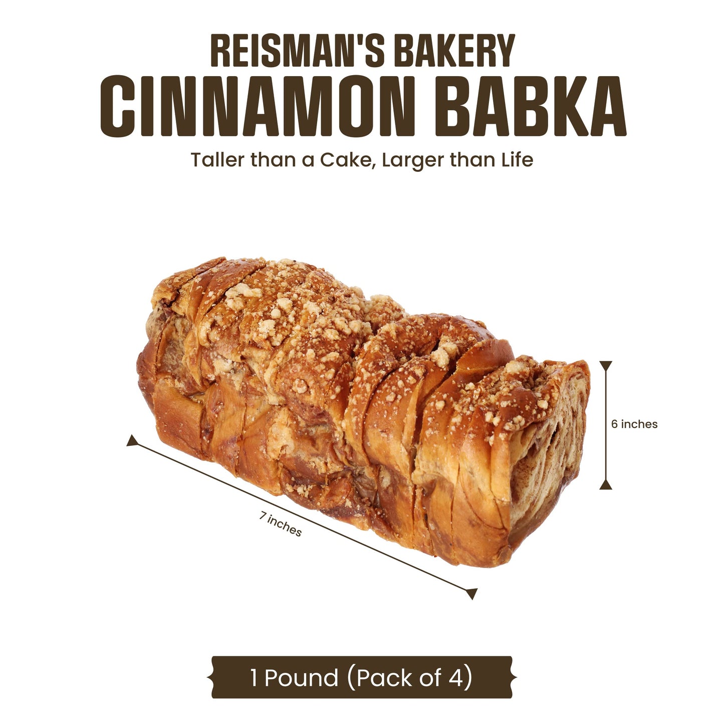 Reisman'S Bakery Cinnamon Babka Cake, Fresh Dessert, Nut-Free And Dairy-Free Cinnamon Cake, Ou Kosher-Certified Babka Bread, 1 L