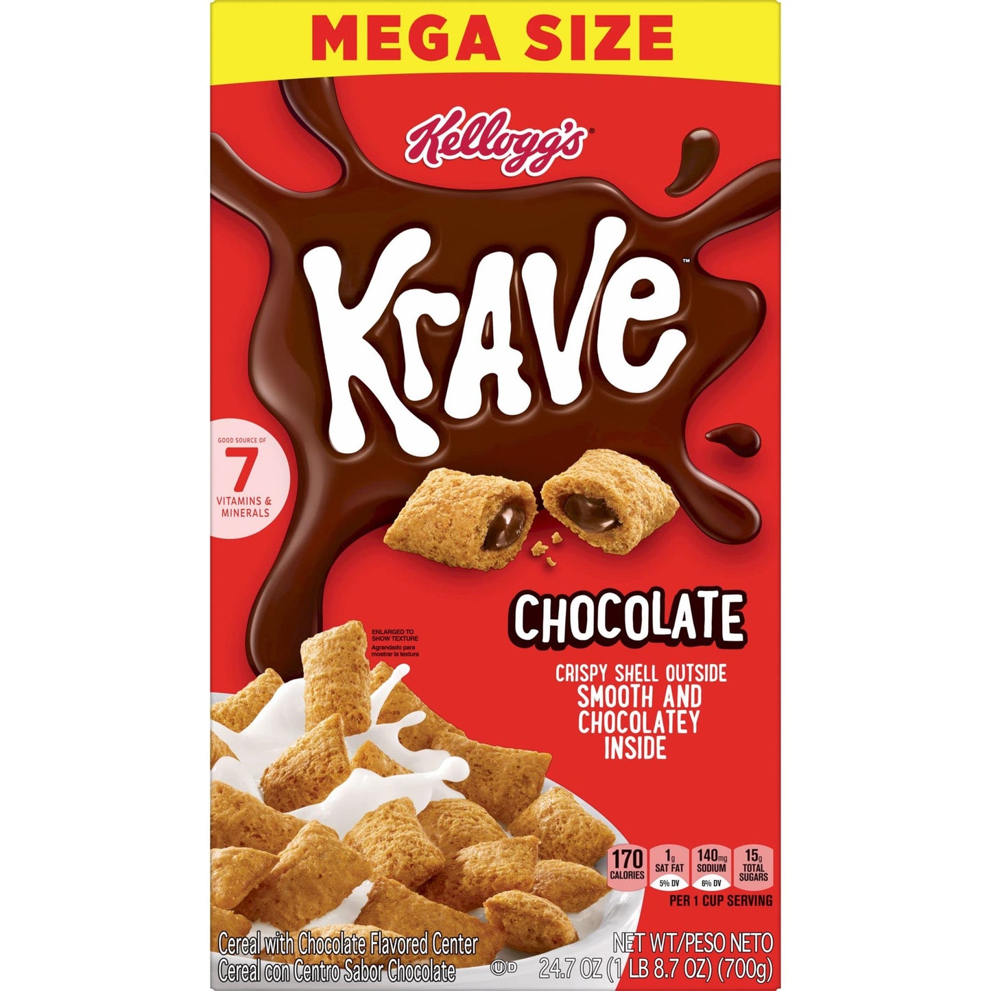 Kelloggs Krave Cold Breakfast Cereal, Kids Cereal, Family Breakfast, Family Size, Chocolate, 17.3oz Box (1 Box)