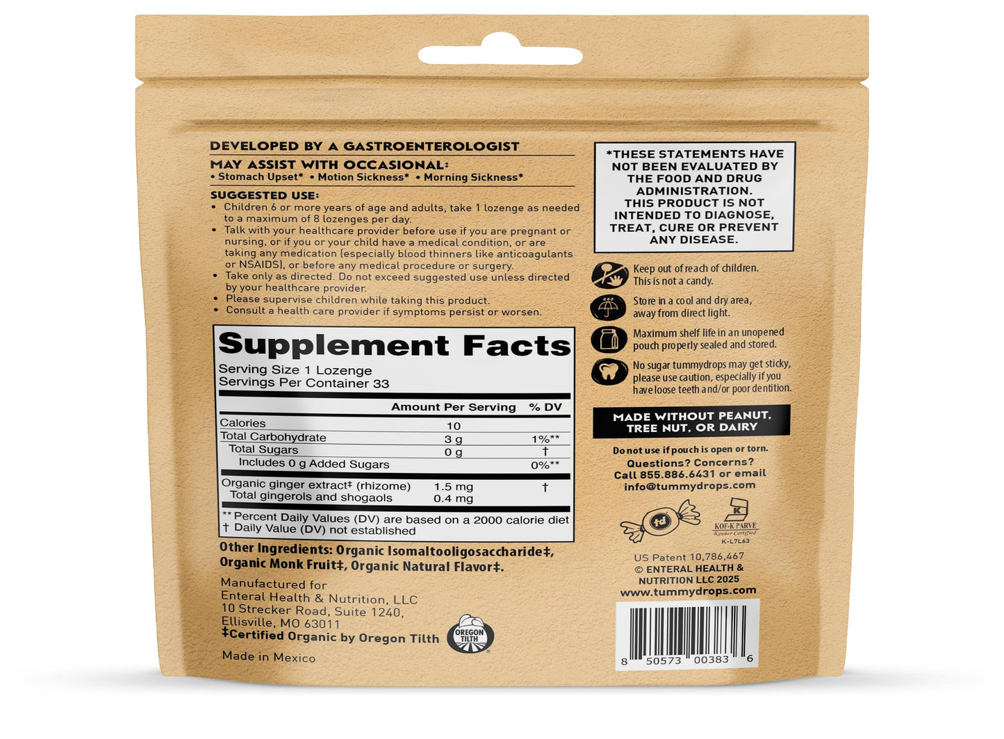 Tummydrops, No Sugar Sweet Blackberry Ginger Flavor, Gluten Free & Vegan, 33 Individually Wrapped Organic Ginger Lozenges Made W