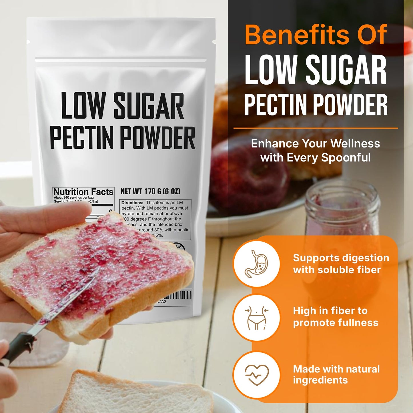 Low Sugar Pectin For Canning Jam And Jellies 6 Oz - Natural, Vegan And Non-Gmo - Premium Bulk Ingredient By Fit Lane Nutrition