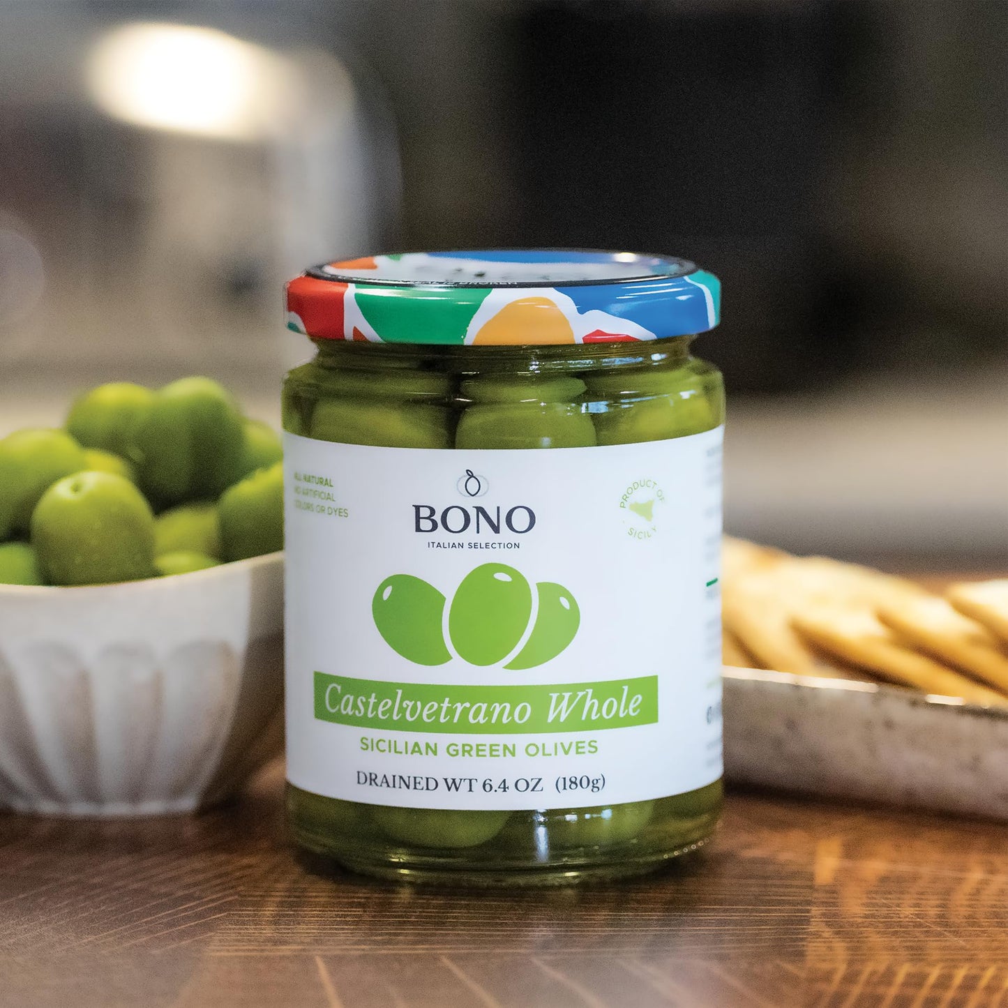 Bono Italian Gourmet Olives | Product Of Italy | All Natural | No Artificial Colors Or Dyes | Non-Gmo Verified, (Pack Of 2) (6.4