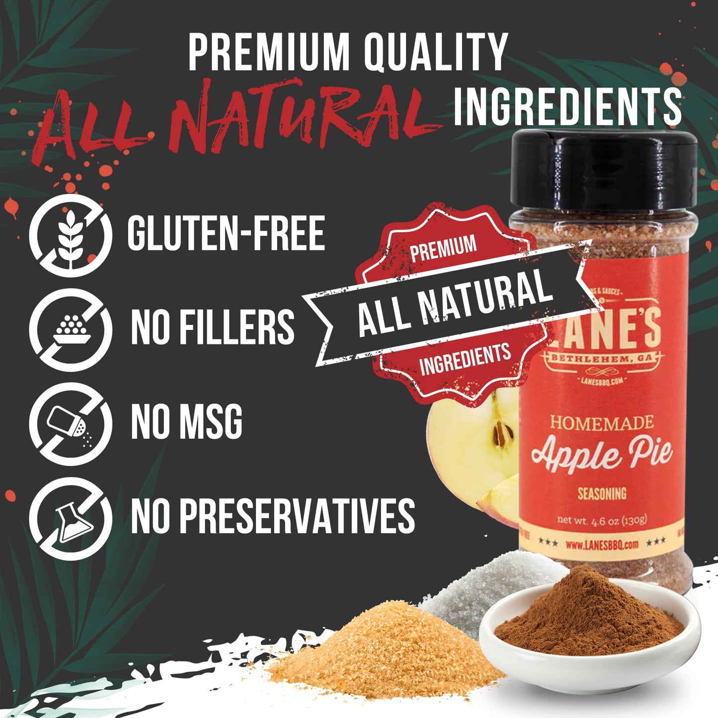 Lanes Apple Pie Seasoning, All-Natural Spice for Desserts, 13.3 Ounce, Gluten-Free, No MSG, Made in USA