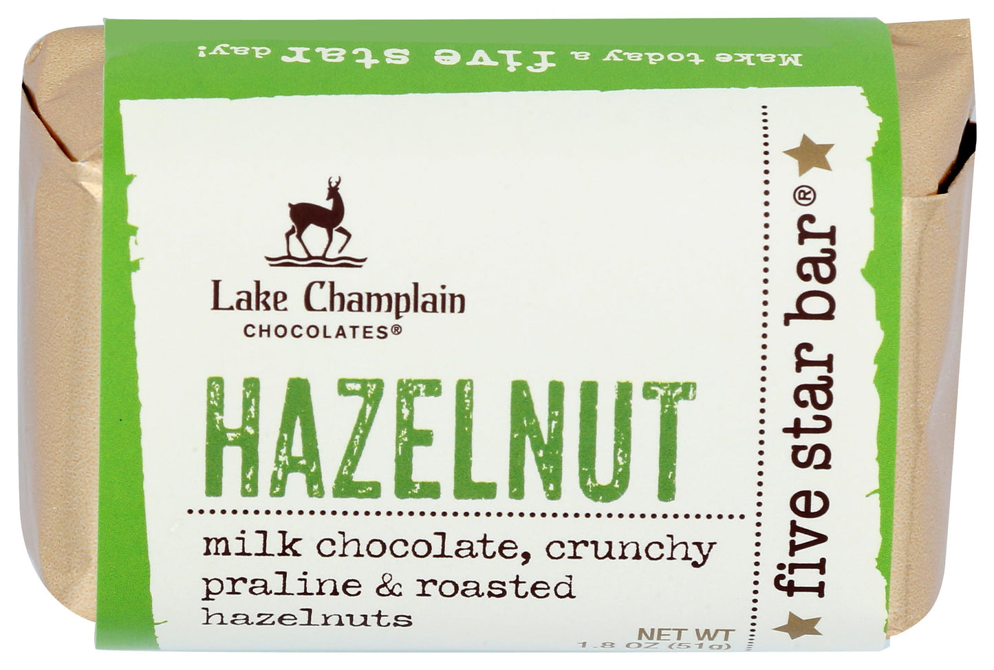 Lake Champlain Milk Chocolate Hazelnut Five Star Bar, 1.8 Ounces