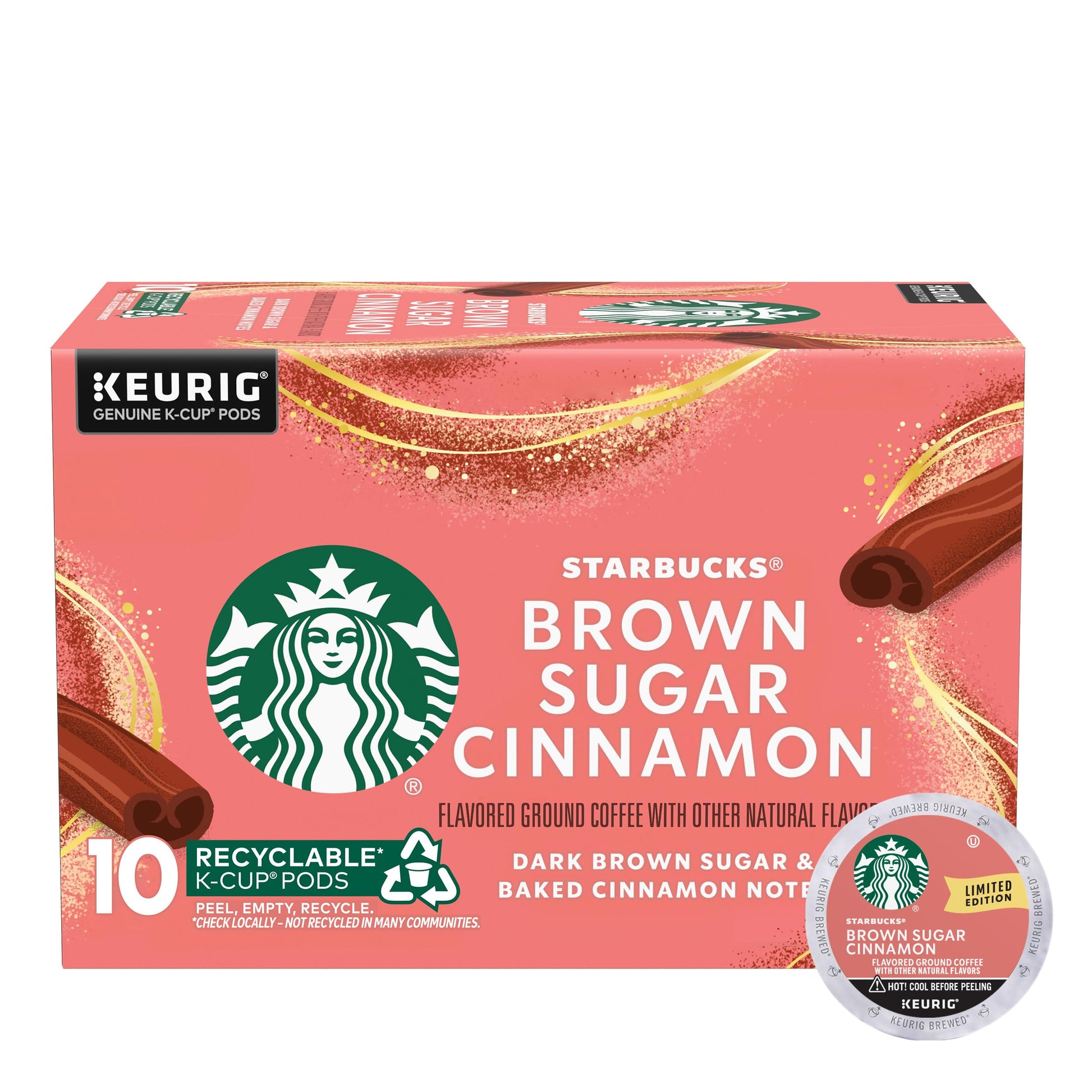 Starbucks K-Cup Coffee Pods  Brown Sugar Cinnamon Flavored Coffee For Keurig Coffee Makers  100% Arabica  Special Release  1 Box (10 Pods)