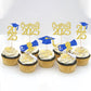 24 Pcs 2025 Graduation Theme Cupcake Toppers Blue Gold Glitter Class Of 2025 Cupcake Picks Diploma Grad Cap Cake Decorations For