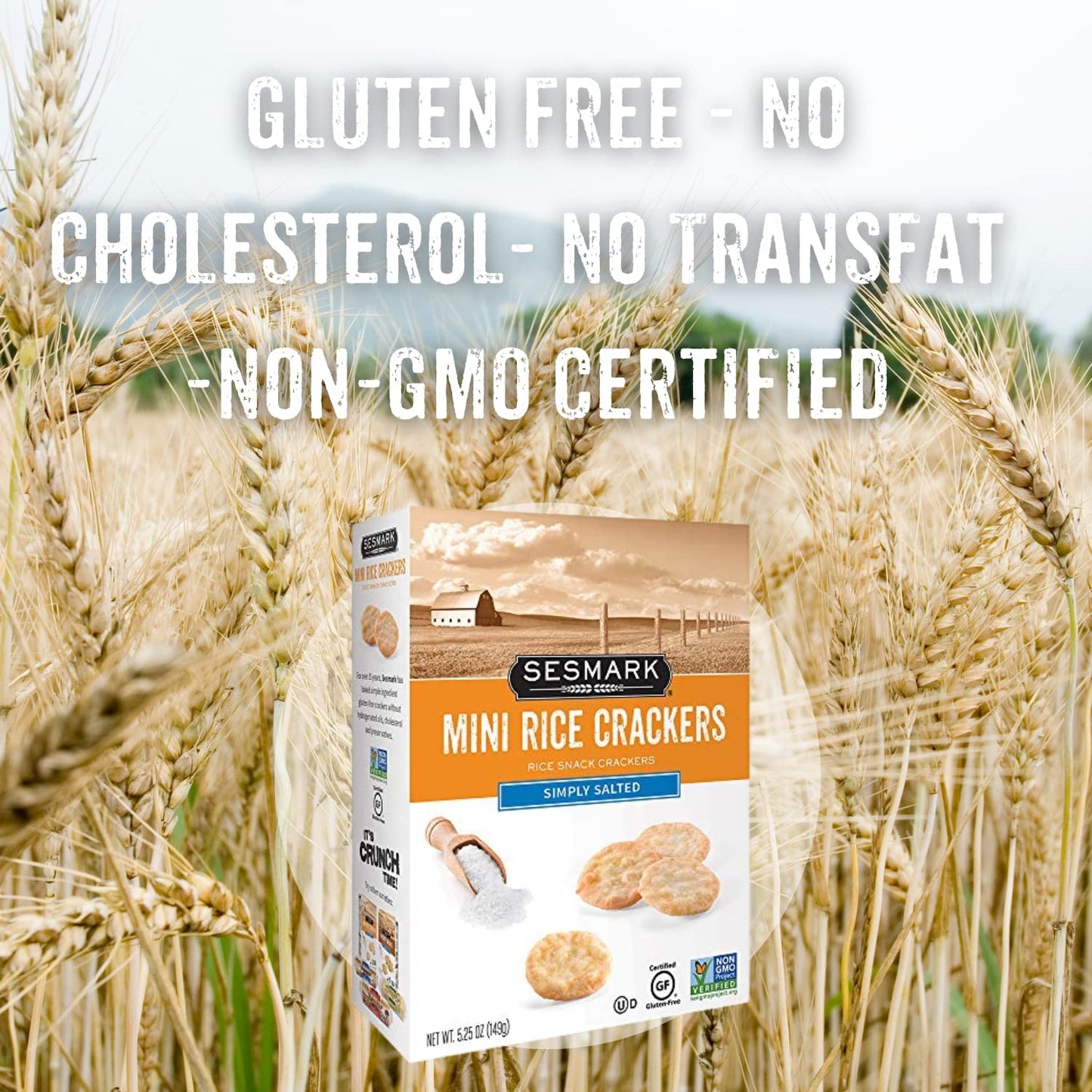 Sesmark Mini Rice Crackers Simply Salted - Gluten Free Rice Crackers Non Gmo Project Verified - 5.25 Oz. (Pack Of 6)