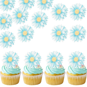 60 Pcs Edible Daisy Cupcake Toppers Wafer Paper Daisy Cupcake Picks Edible Daisies Wildflower Birthday Party Decorations For Baby Shower Wedding Birthday Party Cake Food Decorations Supplies Blue