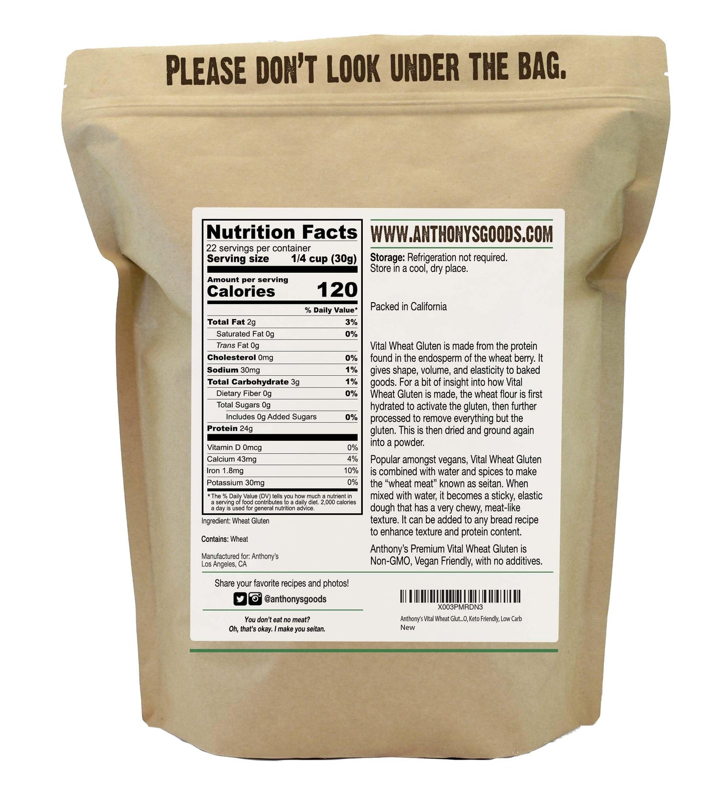Anthonys Vital Wheat Gluten Flour, High Protein, Vegan, Non-GMO, Keto Friendly, 1.5 lb (24 Ounce)