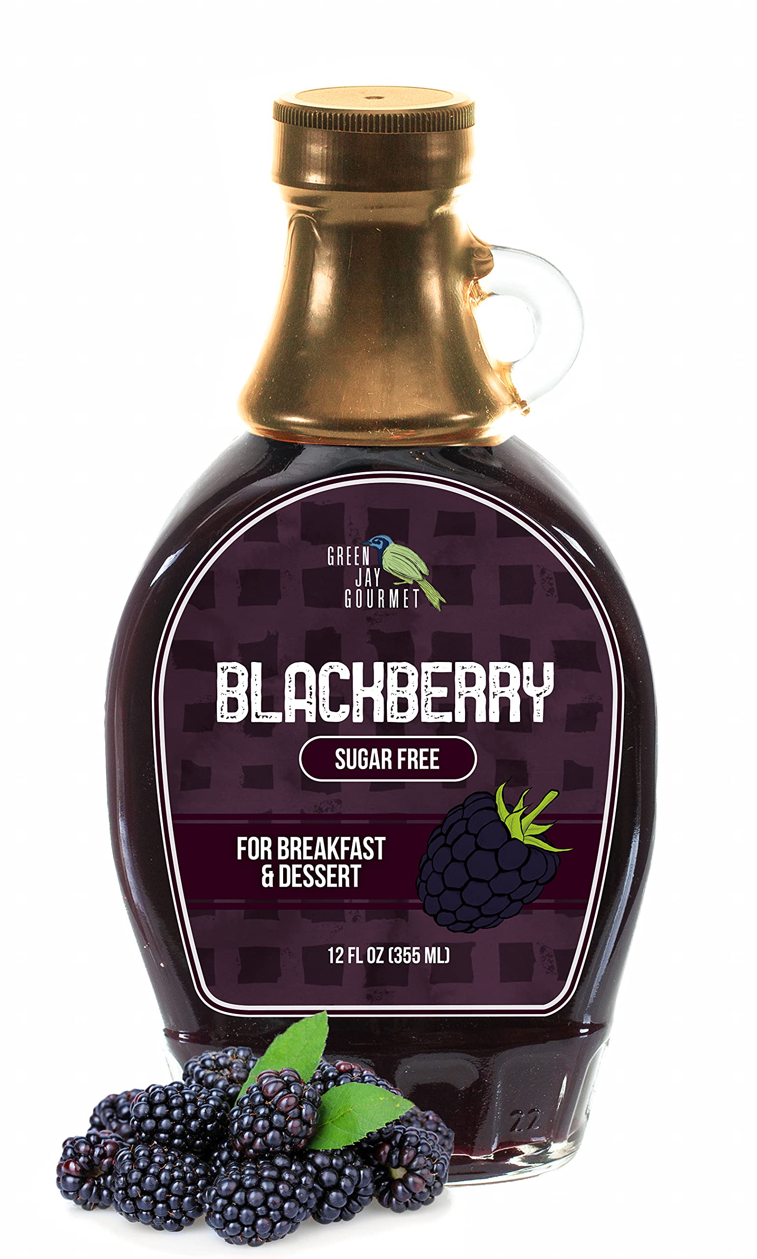 Green Jay Gourmet Sugar Free Blackberry Syrup - No Sugar Premium Breakfast Syrup With Fresh Blackberries & Lemon Juice - All-Nat