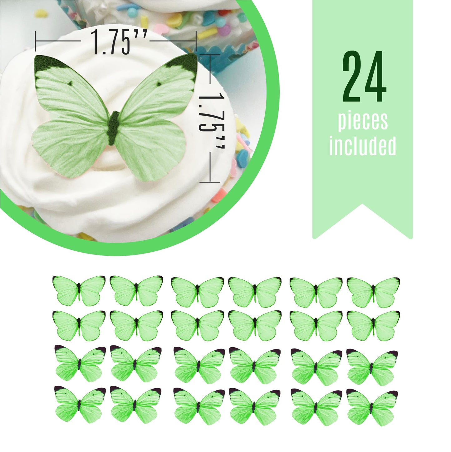 Sugar Robot Edible Butterflies For Cake Decorating - Small Pastel Green Butterfly Cake Toppers And Cupcake Toppers - Decoration Made In The Usa - Enhanced Crafted (Green)