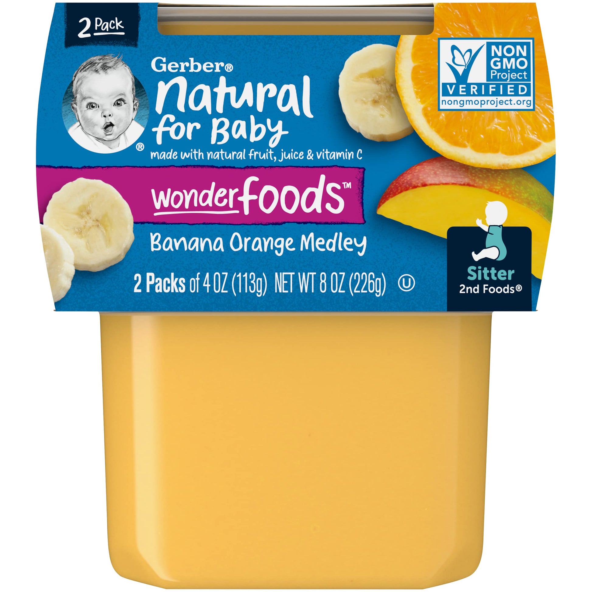 Gerber 2Nd Foods Natural For Baby Wonderfoods Baby Food, Banana Orange Medley, 4 Oz Tubs (2 Pack)