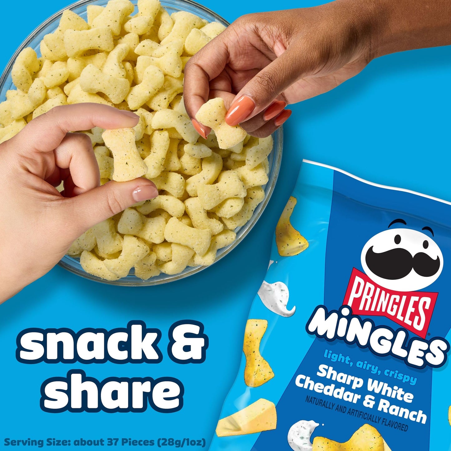 Pringles Mingles Puffed Snacks, Sharp White Cheddar and Ranch, Cheese Puffs, Salty Snacks (6 Bags)