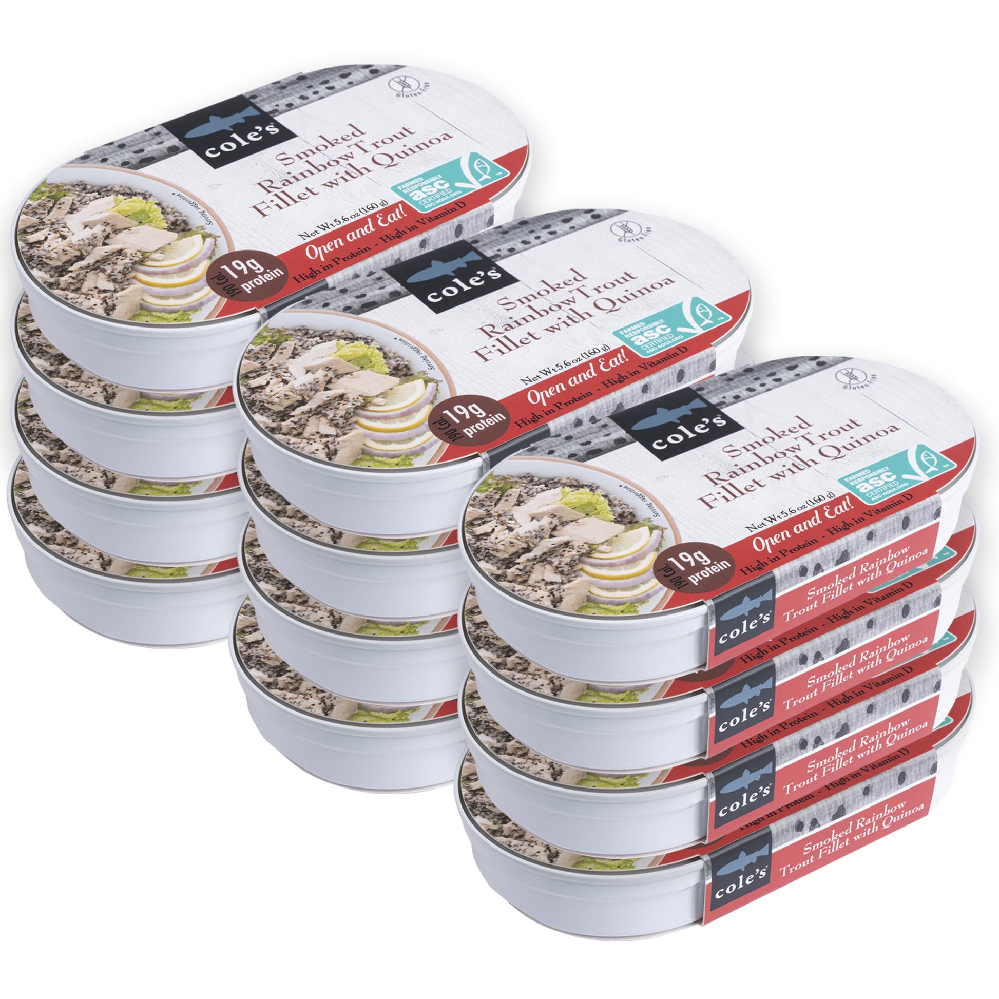 Coles Smoked Rainbow Trout Fillet with Quinoa, 5.6 oz, Ready to Eat, 12 Pack, 19g Protein, High in Vitamin D
