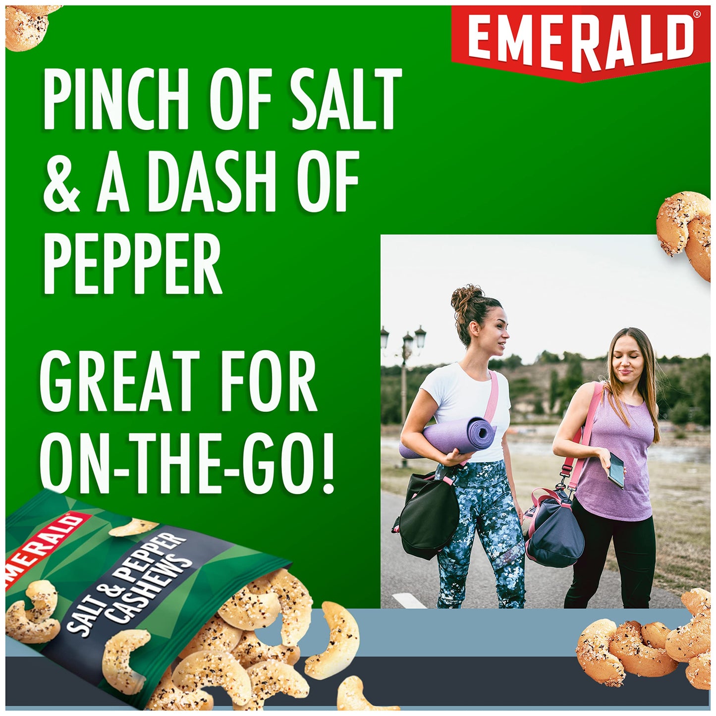 Emerald Nuts Salt And Pepper Seasoned Cashews 7Ct (1-Pack), 100-Calorie Individual Packs, Kosher Certified, Non-Gmo, Contains No