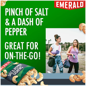 Emerald Nuts Salt And Pepper Seasoned Cashews 7Ct (1-Pack), 100-Calorie Individual Packs, Kosher Certified, Non-Gmo, Contains No