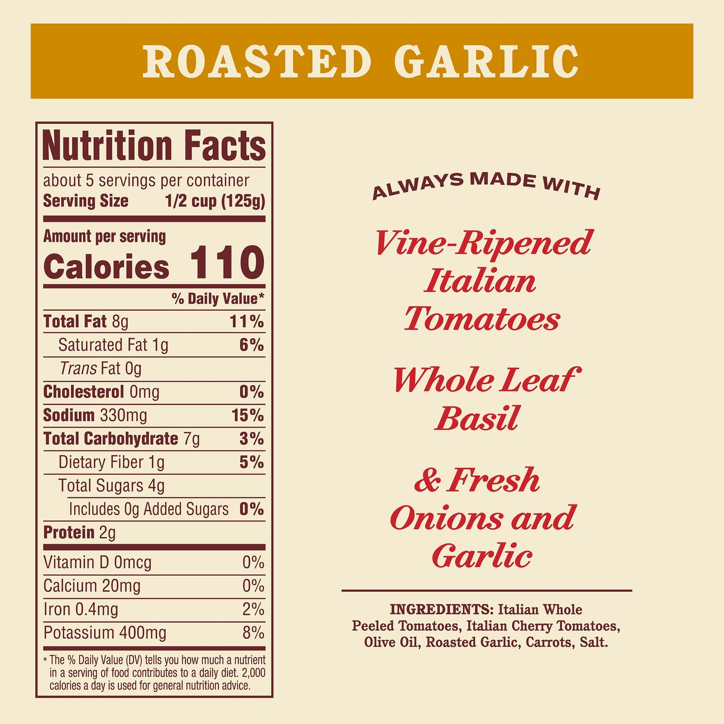Raos Homemade Tomato Sauce  Roasted Garlic  24 oz  Versatile Pasta Sauce  Carb Conscious  Keto Friendly  All Natural  enhanced Quality  Made with Sweet Italian Tomatoes and Caramelized Garlic