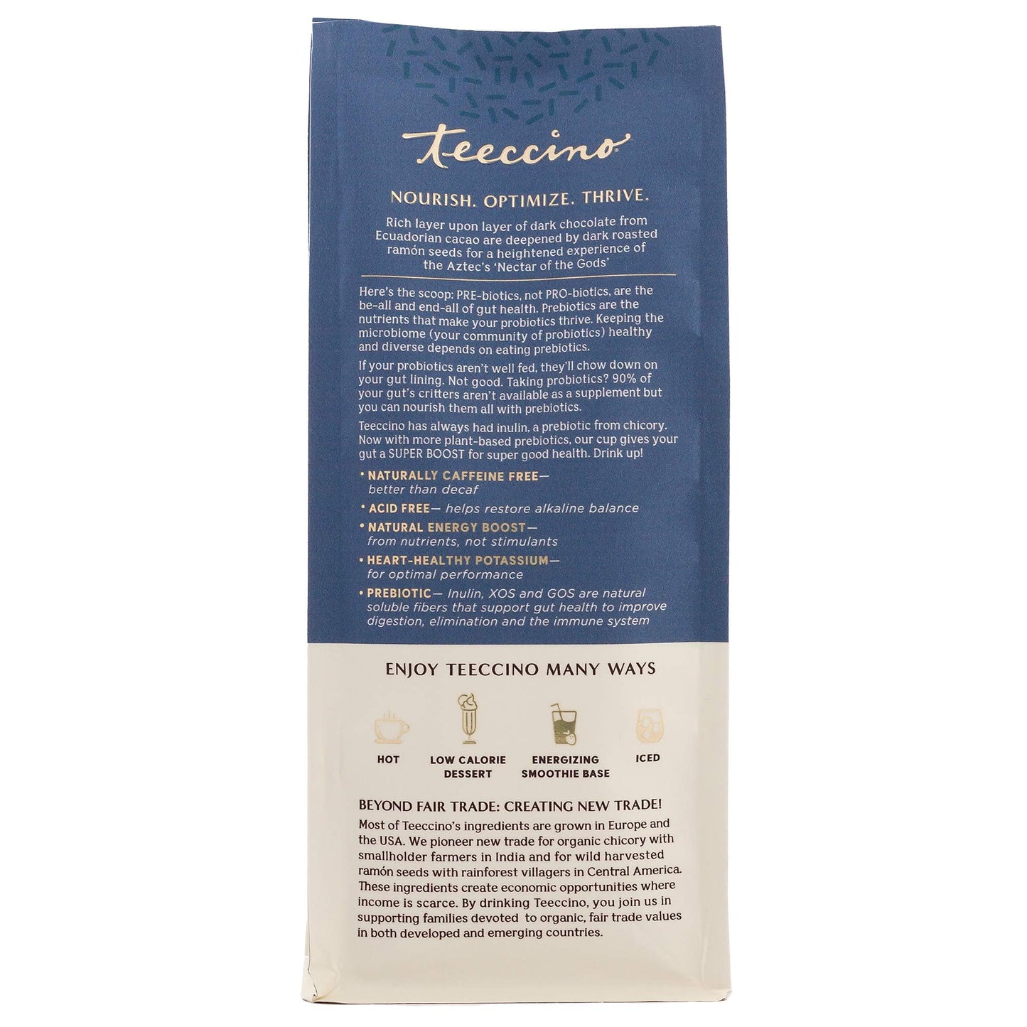 Teeccino Dark Chocolate Coffee Alternative, Caffeine-Free, 3 Vegan Prebiotics, 10 Ounce, Pack of 3