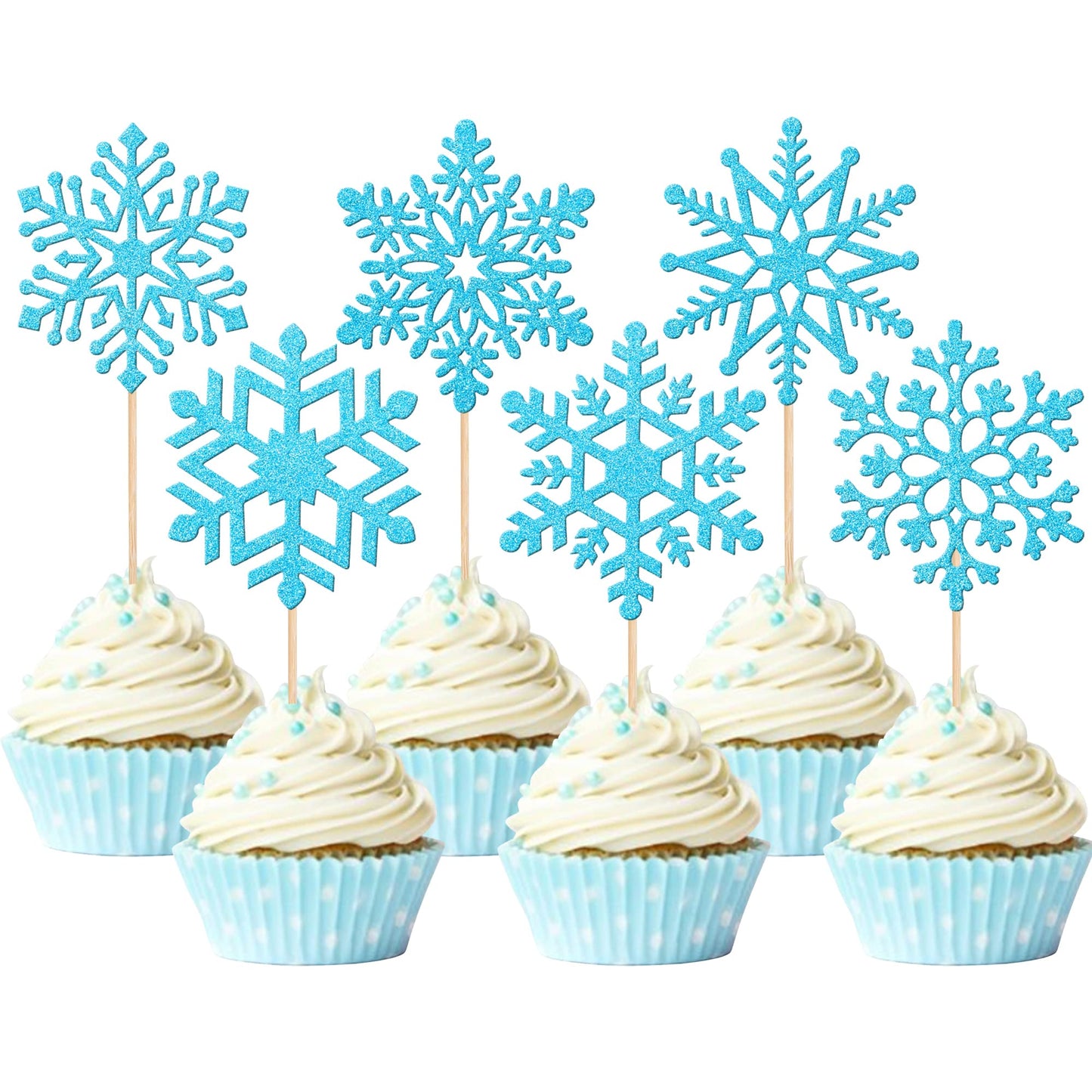 ZHUOWEISM Snowflake Cupcake Toppers, 36 PCS, Silver, Bamboo, Winter Theme Cake Decorations for Kids Birthday and Baby Shower