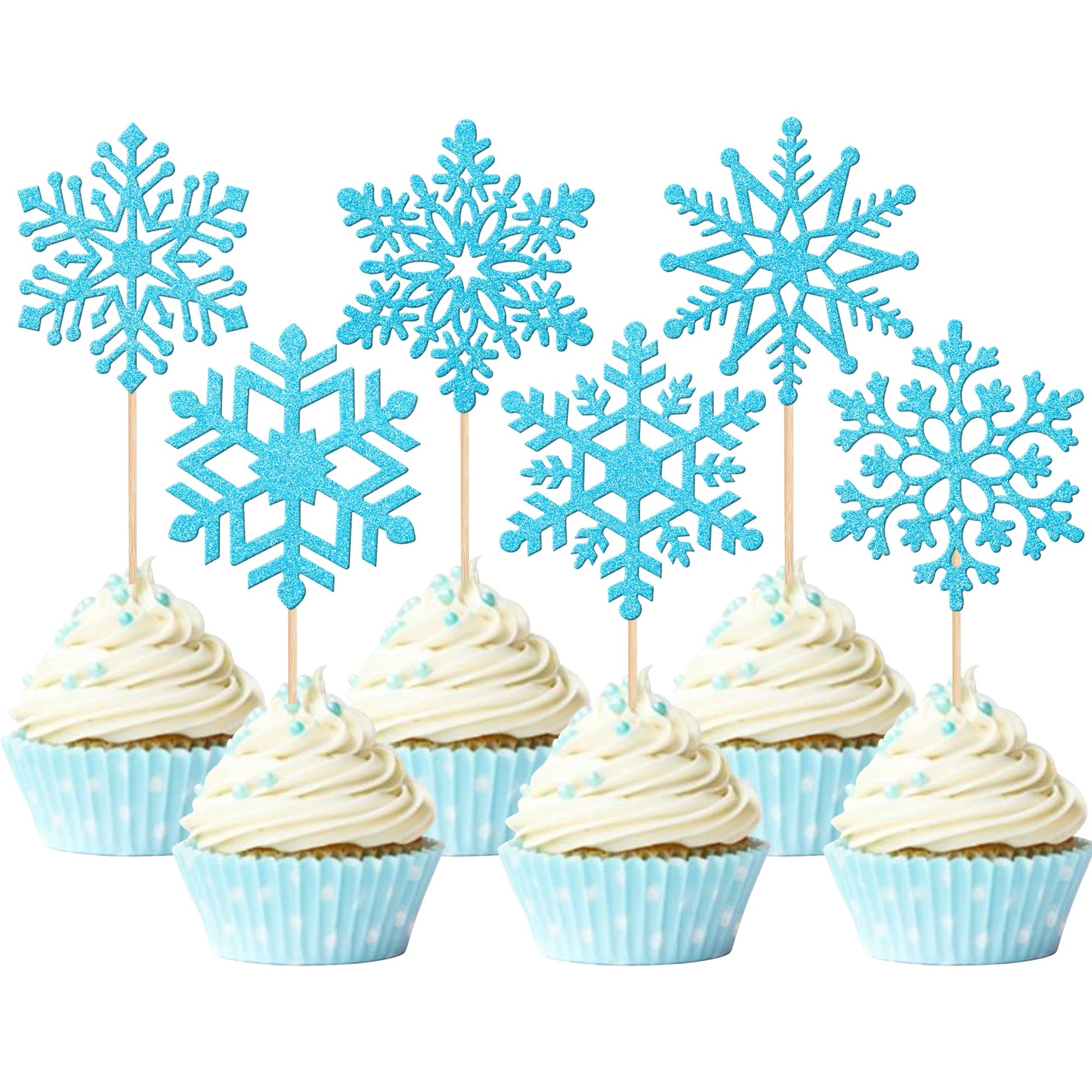 ZHUOWEISM Snowflake Cupcake Toppers, 36 PCS, Silver, Bamboo, Winter Theme Cake Decorations for Kids Birthday and Baby Shower