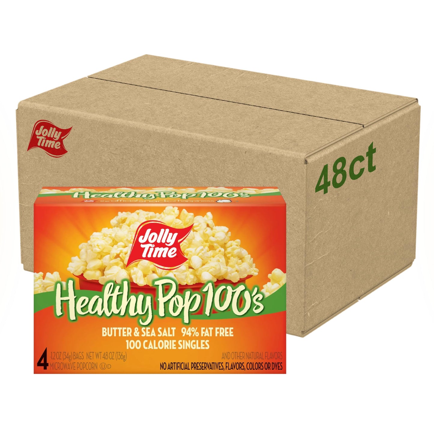 Jolly Time 100 Calorie Healthy Pop Butter Microwave Pop Corn - 4 Ct (Pack Of 12), Package May Vary