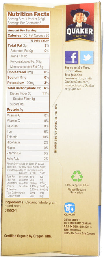 Quaker Instant Oatmeal Organic Regular, .98 Oz, 8-Count Boxes (Pack Of 4)