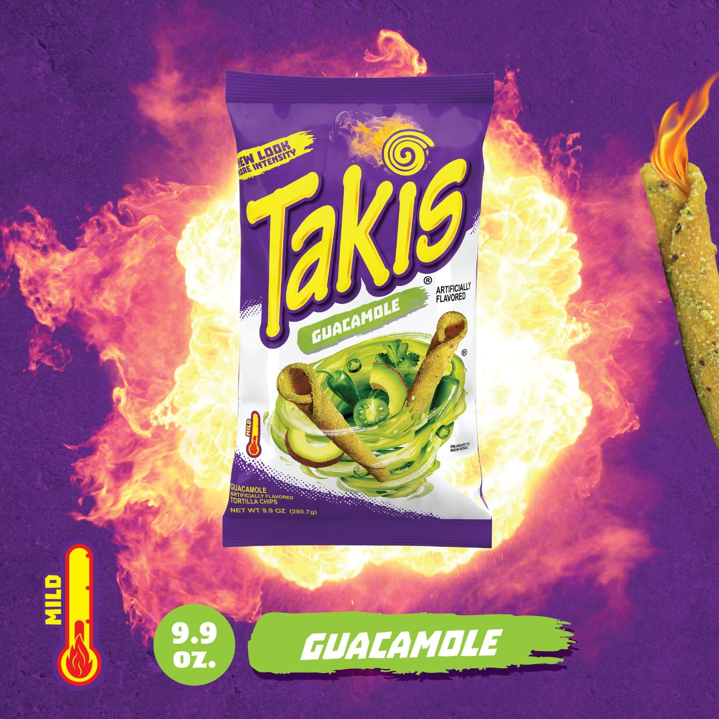 Takis Guacamole Rolled Tortilla Chips, 9.9 Ounce Bag, Artificially Flavored