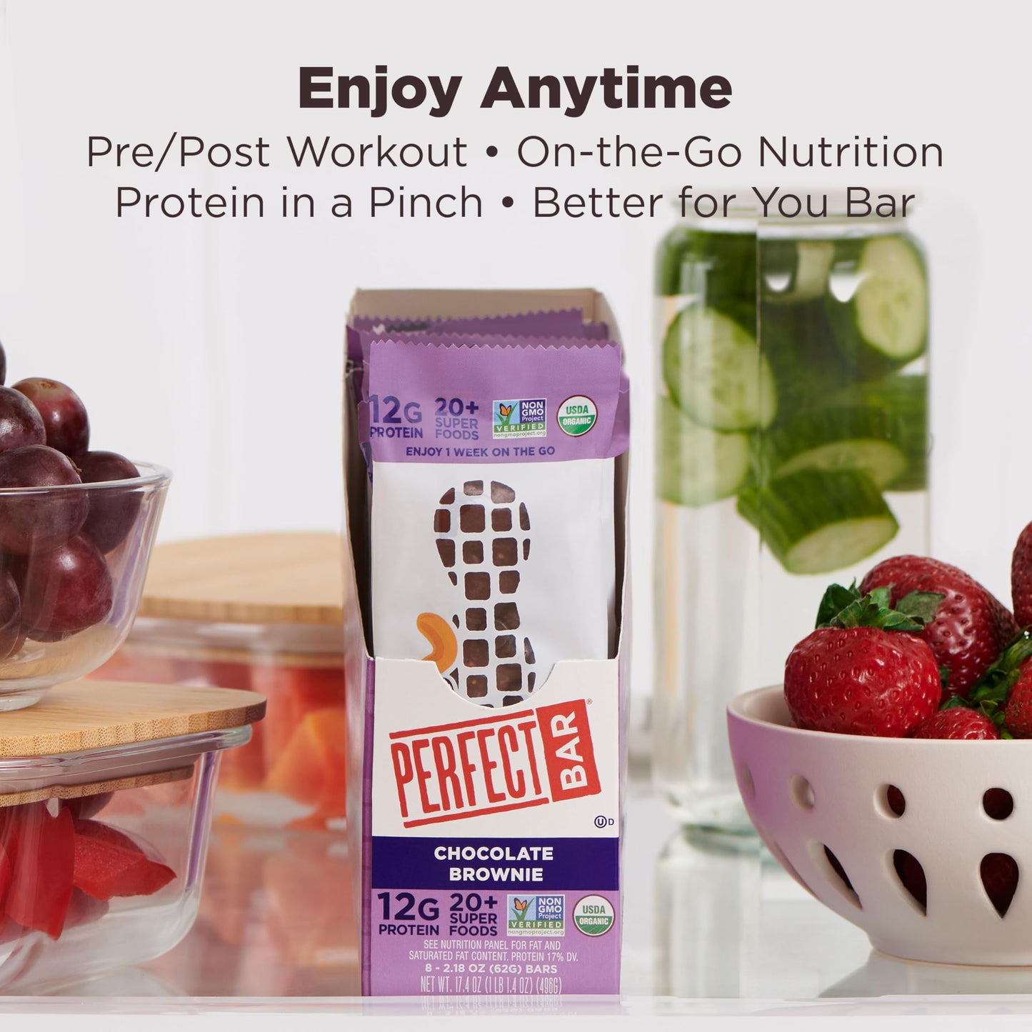 Perfect Bar  Chocolate Brownie Protein Bar  Organic  Gluten Free  Soy Free  Non GMO  No Sugar fermented-style flavors  2.2 Ounce Bar  10 Count