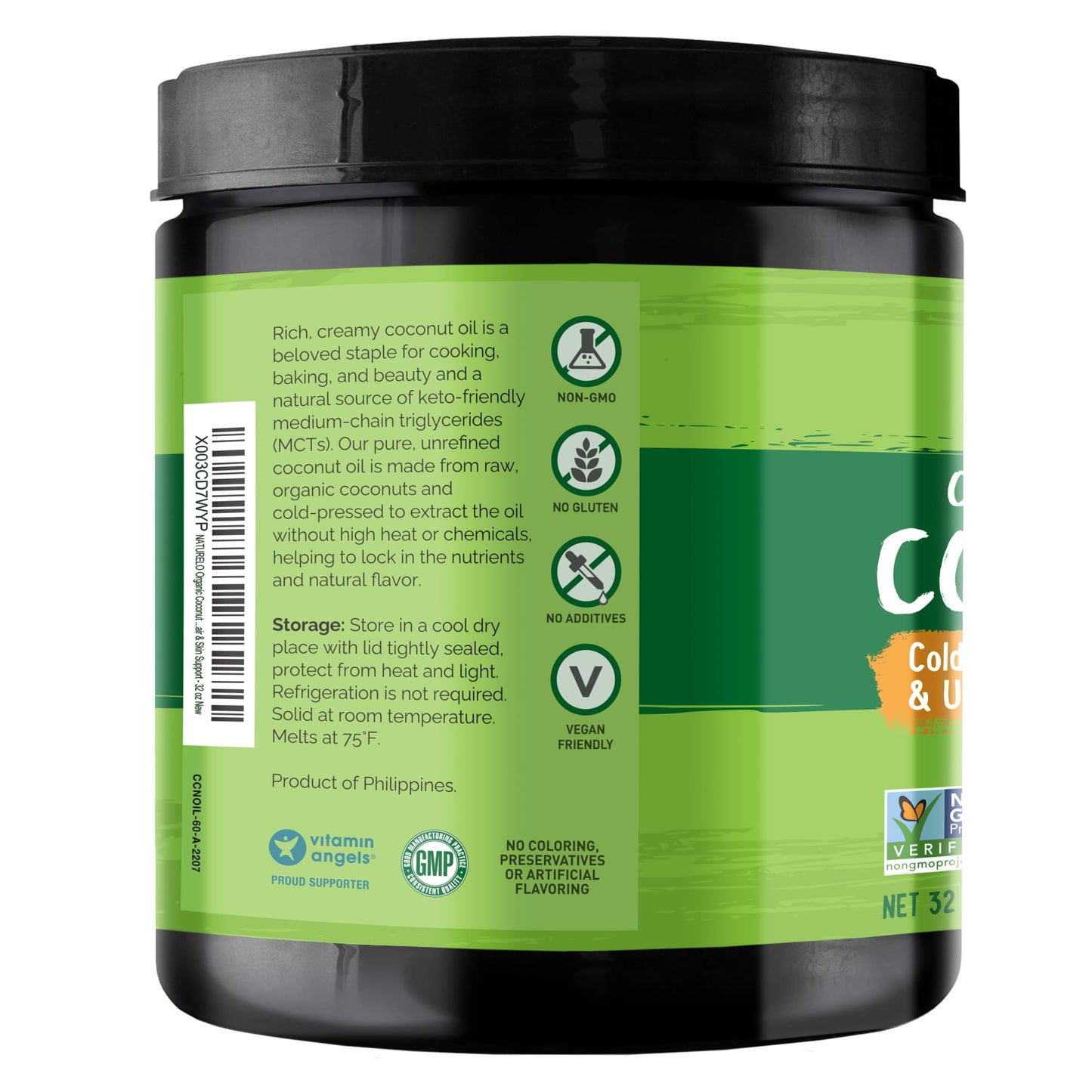 Naturelo Coconut Oil - Multi-Purpose Extra Virgin Coconut Oil For Skin, Organic Coconut Oil For Cooking, Unrefined Coconut Oil F