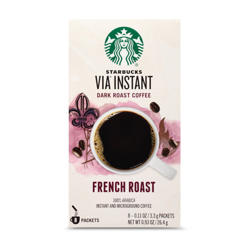 Starbucks Via Instant Coffee Dark Roast Packets — French Roast — 1 Box (8 Packets)