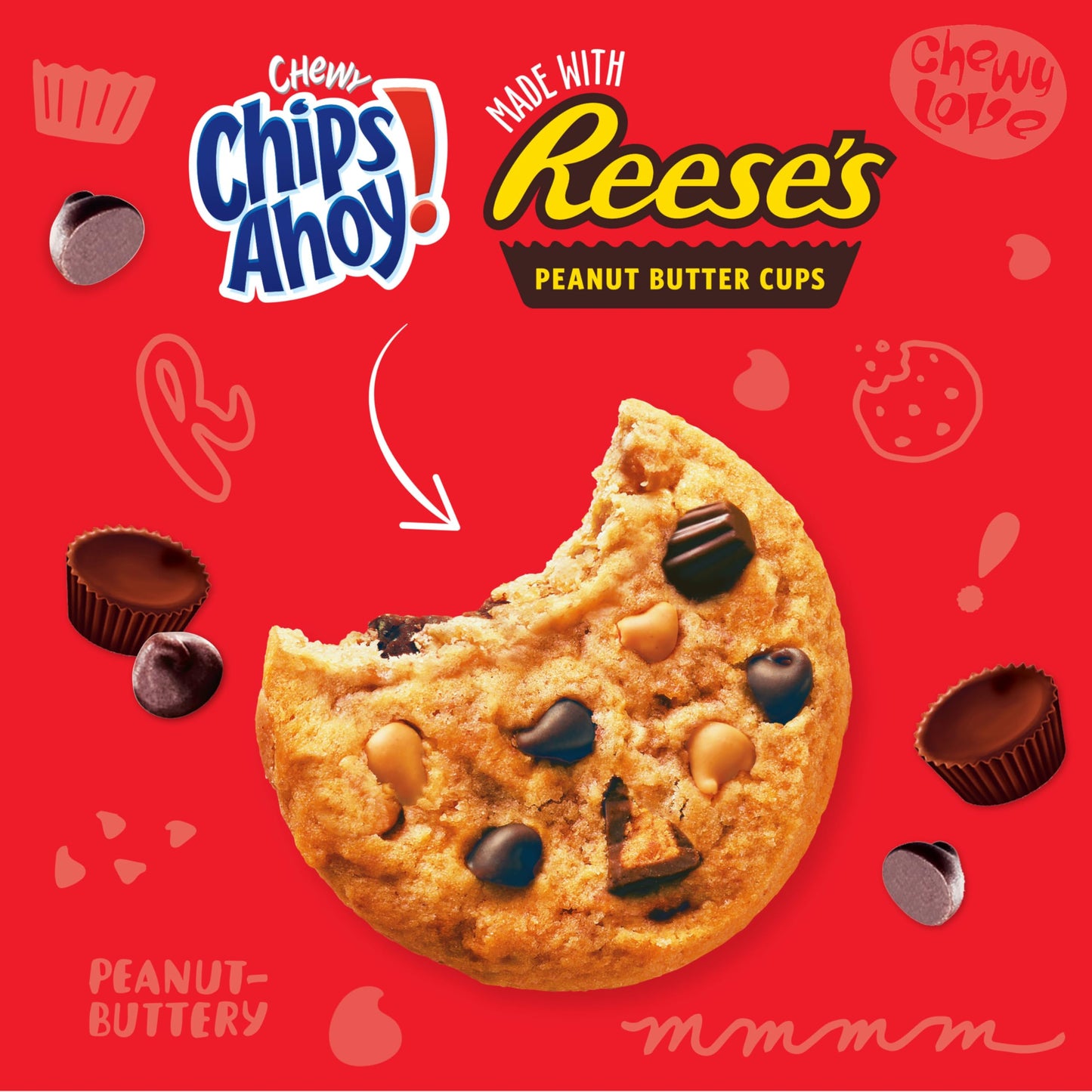 CHIPS AHOY! Chewy Chocolate Chip Cookies with Reese's Peanut Butter Cups, Family Size, 12-14.25 oz Packs