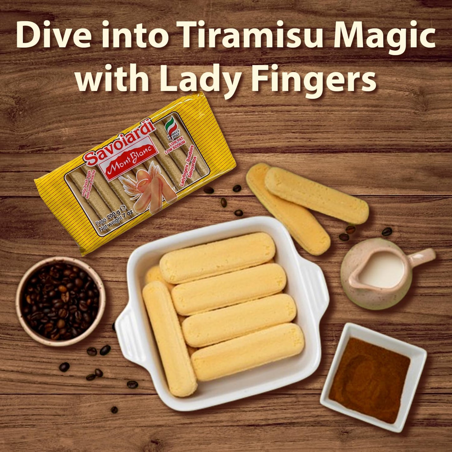 BellAmore Savioardi Lady Fingers - Classic Italian Sponge Cookies for Tiramisu, Low Fat, 7 oz (Pack of 4), 28.1 x 12.2 x