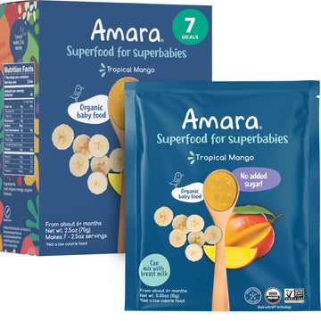 Amara Organic Baby Food - Stage 2 - Tropical Mango - Baby Cereal To Mix With Breastmilk, Water Or Baby Formula - Shelf Stable Ba