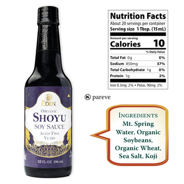 Eden Organic Shoyu Soy Sauce (*New*), Artisan Brewed In Japan, Aged 2 Years In Hundred-Year-Old Cypress Wood Barrels, 10 Fl Oz (