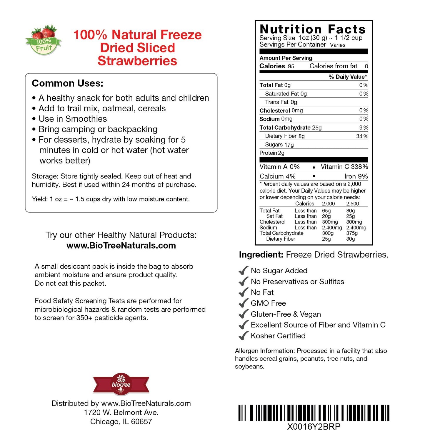 Biotree Labs Freeze Dried Sliced Strawberries - Pack Of 0.4 Oz, 100% Natural Sliced Fruit, Great For Healthy Snacks, Cereal Topp